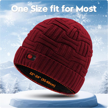 Battery Heated Beanie Hat Rechargeable Heated Hats Warm Winter Heated Cap