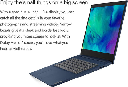 Ideapad 3 Laptop, 17.3" HD+, Intel Core I5-1035G1 Processor, HDMI, Bluetooth, Wi-Fi, Webcam, Online Class, Zoom, Windows 10, Abyss Blue, KKE Bundle (20GB RAM | 1TB SSD)