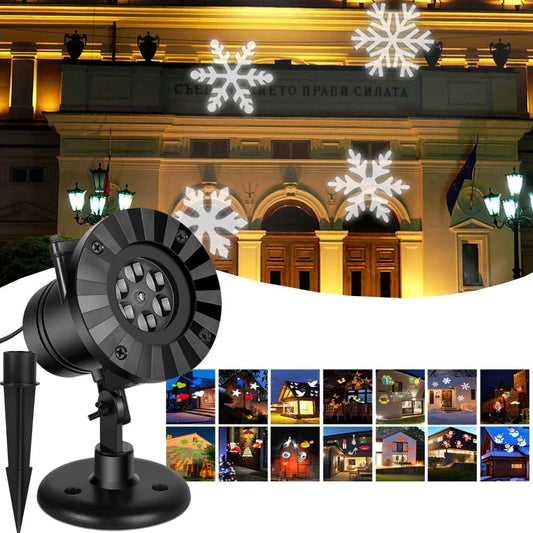 Waterproof Snowflake Rotating Projector Lights,14 Pattern LED Moving Projector Landscape Stage Light Indoor Outdoor Decoration for Halloween Thanksgiving Christmas Carnival New Year Birthday